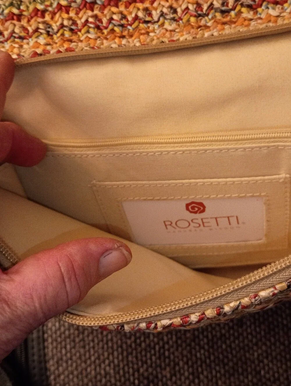 Rosetti Brown-Trim Multicolor Woven Shoulder Bag